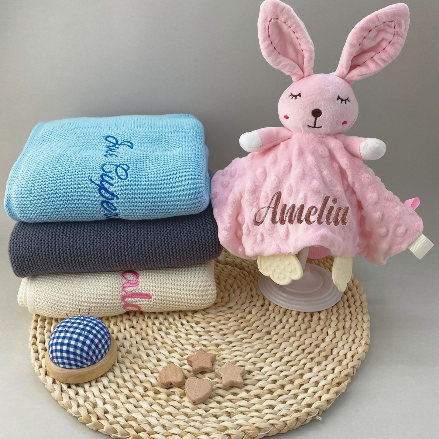 Personalized Embroidered Baby Blanket & Toy